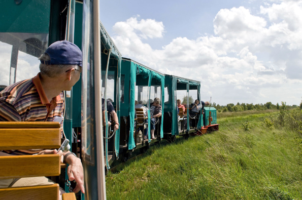 5,7 Kilometer fährt die nostalgische Moorbahn von Bad Bederkesa aus tief ins Moor hinein und beschert immer wieder neue Eindrücke. (Foto: Tourismus, Kur und Freizeit GmbH Bederkesa)