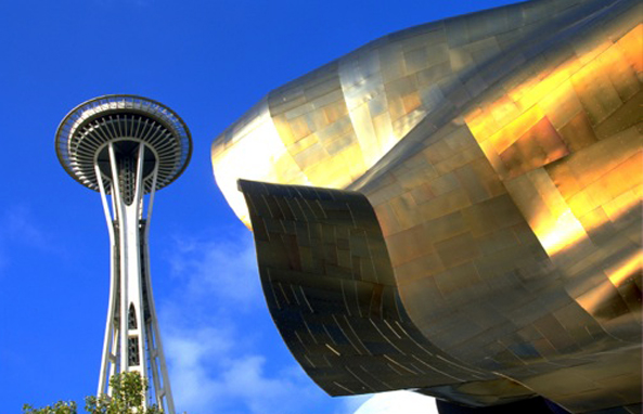 Das Experience Music Project Museum befindet sich am Seattle Center, direkt neben der berühmten Space Needle. (Foto Tim Thompson)