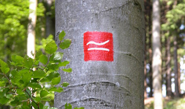 Ein einprägsames Logo weist den Weg auf den gut markierten Strecken. Die Hauptroute ist mit einem weißen, liegenden "R" auf rotem Grund gezeichnet. (Foto: djd)