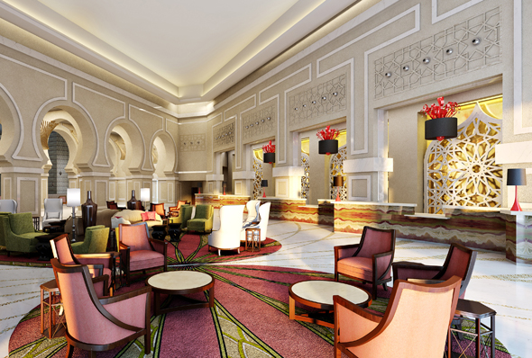Die Lobby im neuen Makkah Marriott Hotel ist als zentraler Treffpunkt konzipiert. (Foto Marriott) 
