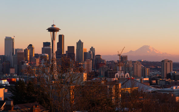 Die markante 182 Meter hohe Space Needle liefert nun im Zehn-Minuten-Takt Panoramabilder von Seattle. (Foto Howard Frisk)