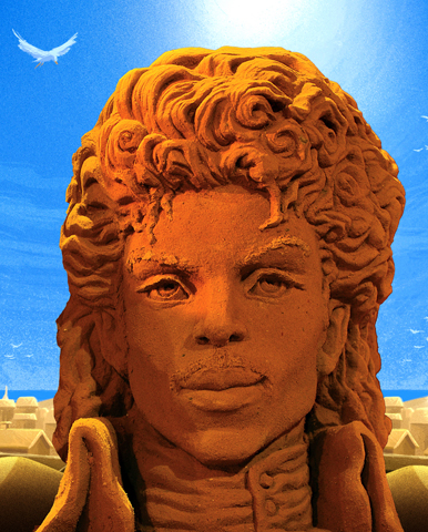 Musik-Ikone Prince als Sandkunstwerk.